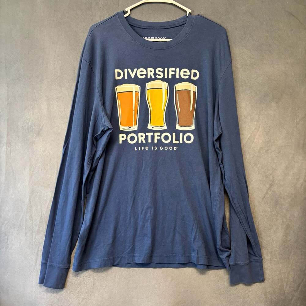Life Is Good Diversified Portfolio Beers Long Sleeve T-Shirt XL Blue